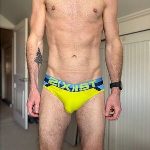 2xist Men's Neon Yellow Brief with Blue Branded Waistband
